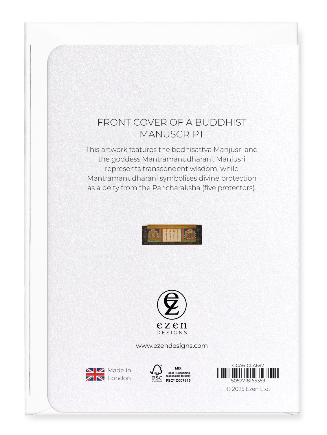 Ezen Designs - Front Cover of a Buddhist Manuscript - Greeting Card - Back
