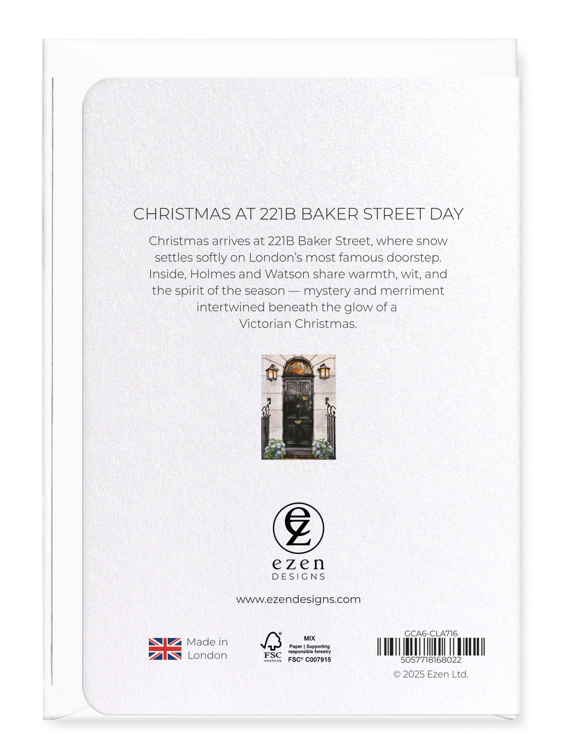 Ezen Designs - Christmas at 221B Baker Street Day - Greeting Card - Back