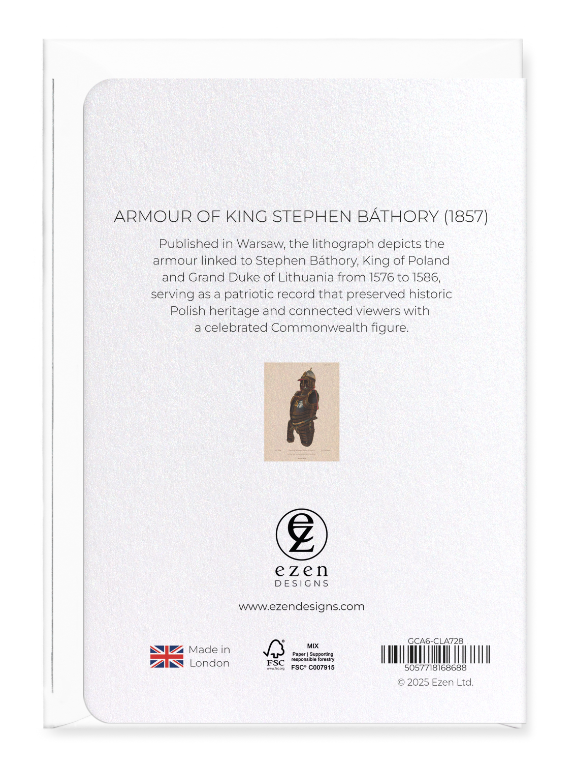 Ezen Designs - ARMOUR OF KING STEPHEN BÁTHORY (1857) - Greeting Card - Back