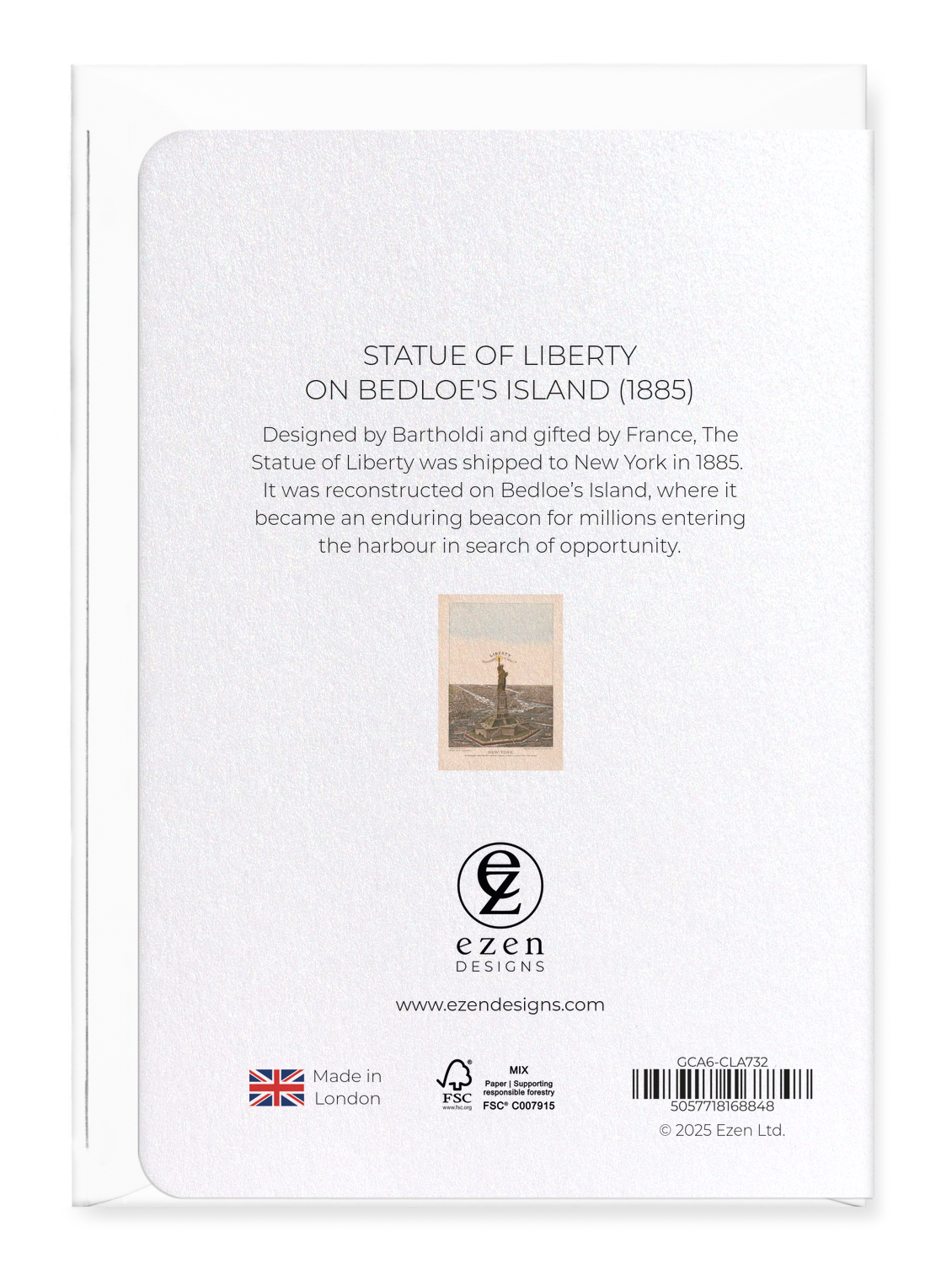 Ezen Designs - Statue of Liberty on Bedloe's Island (1885) - Greeting Card - Back