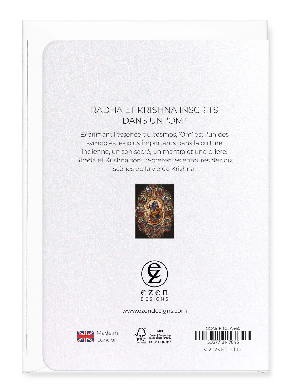 Ezen Designs - RADHA ET KRISHNA INSCRITS DANS UN "OM" - Greeting Card - Back