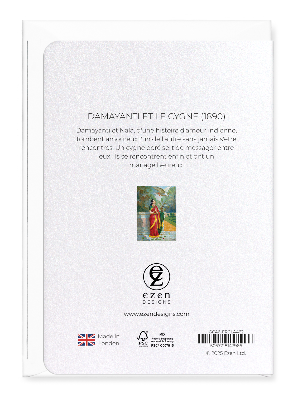 Ezen Designs - DAMAYANTI ET LE CYGNE (1890) - Greeting Card - Back