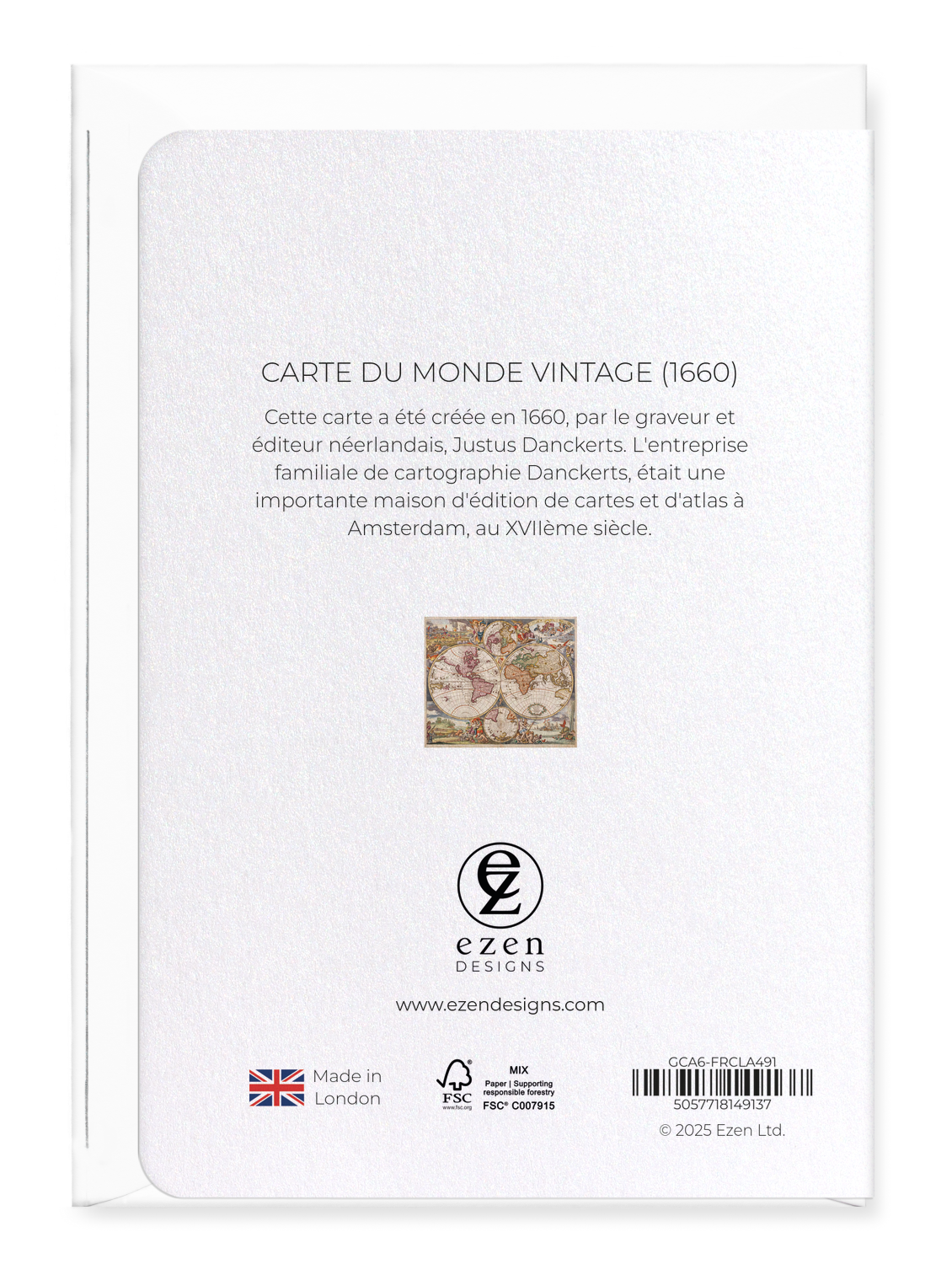 Ezen Designs - Carte du Monde Vintage (1660) - Greeting Card - Back