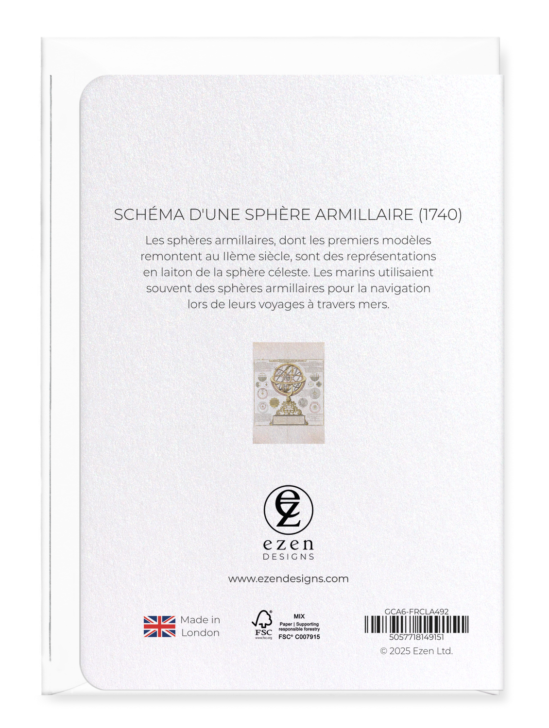 Ezen Designs - Schéma d'une Sphère Armillaire (1740) - Greeting Card - Back