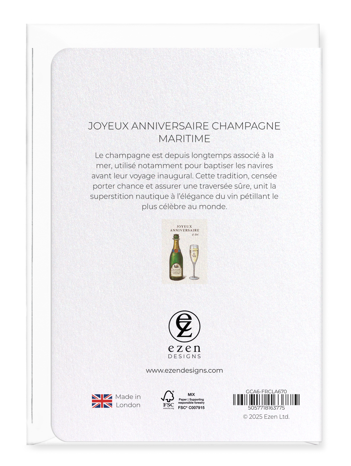 Ezen Designs - Joyeux Anniversaire Champagne Maritime - Greeting Card - Back