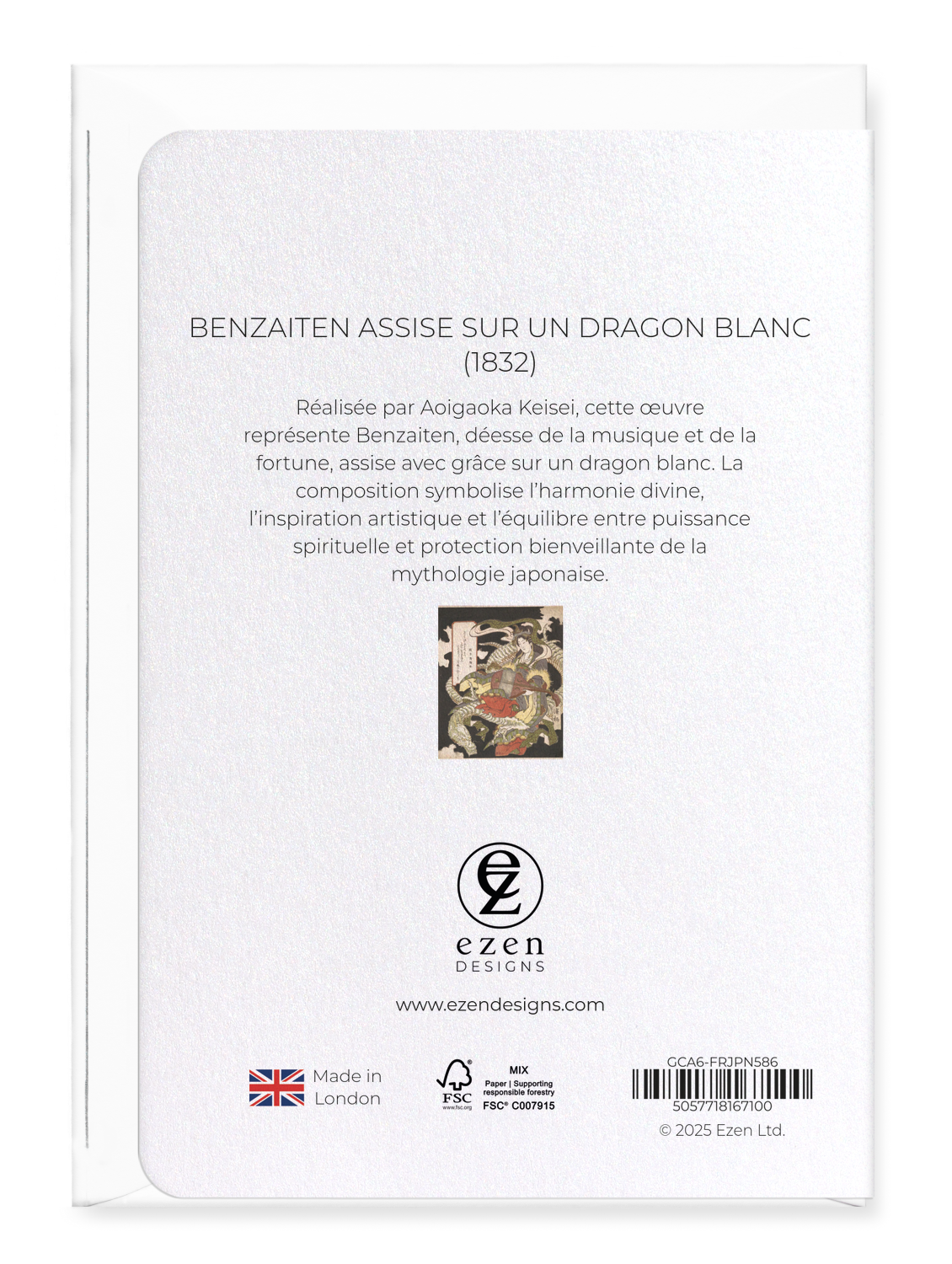 Ezen Designs - Benzaiten assise sur un dragon blanc (1832) - Greeting Card - Back