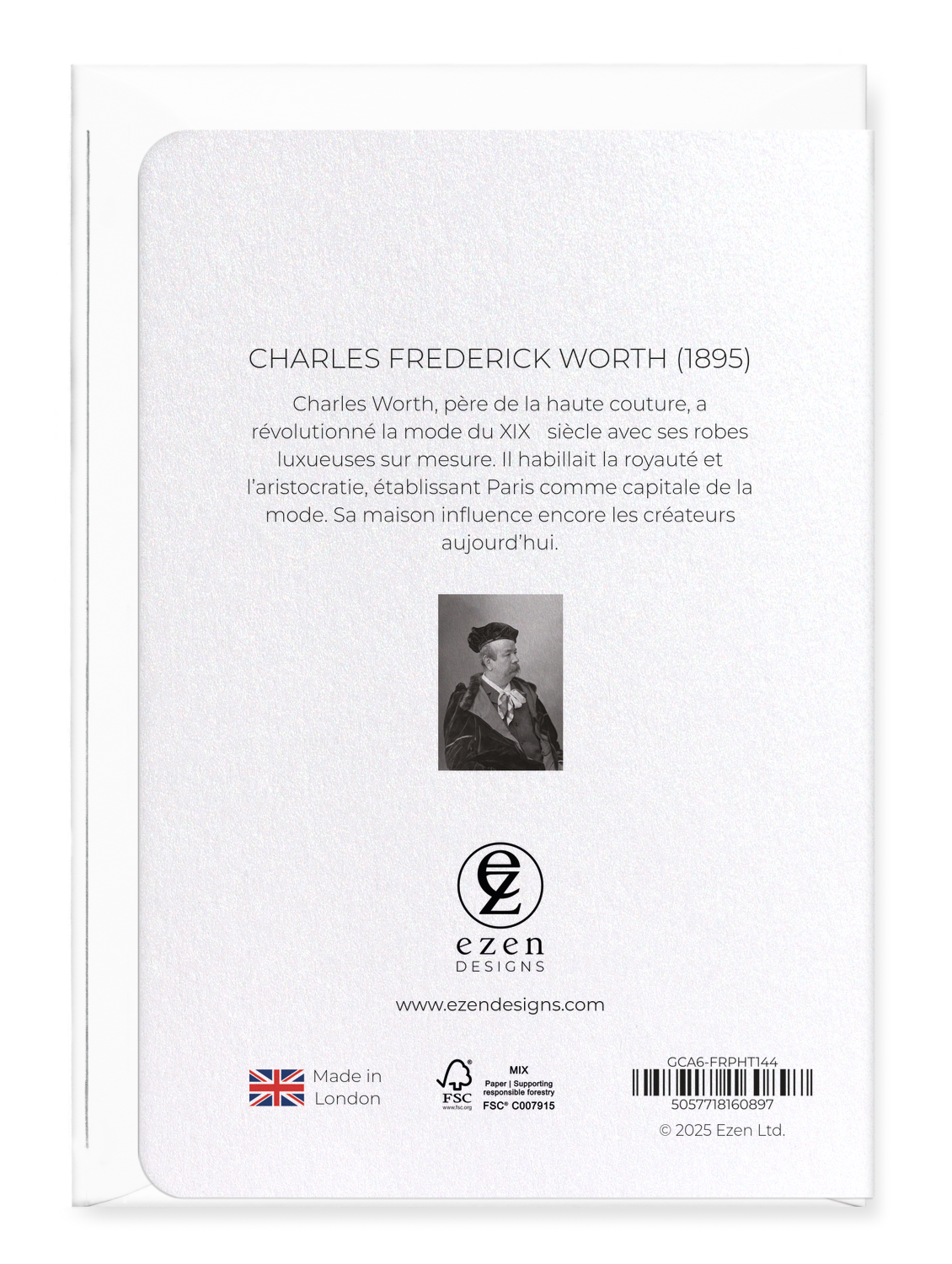 Ezen Designs - Charles Frederick Worth (1895) - Greeting Card - Back