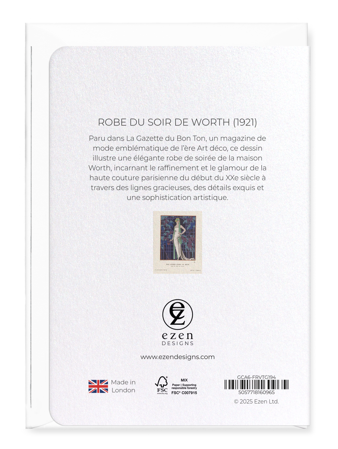 Ezen Designs - Robe du soir de Worth (1921) - Greeting Card - Back