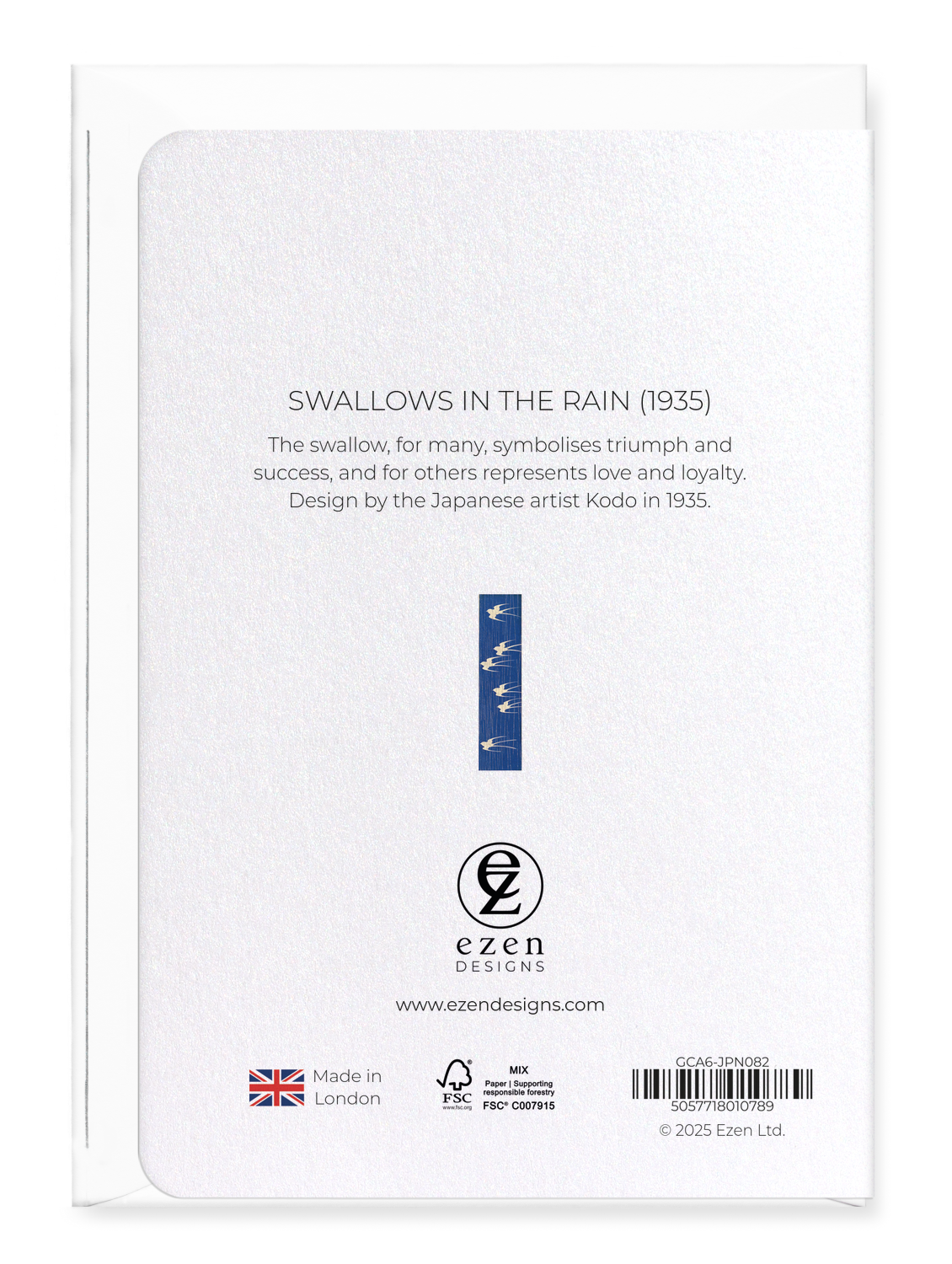 Ezen Designs - Swallows in the rain (1935) - Greeting Card - Back