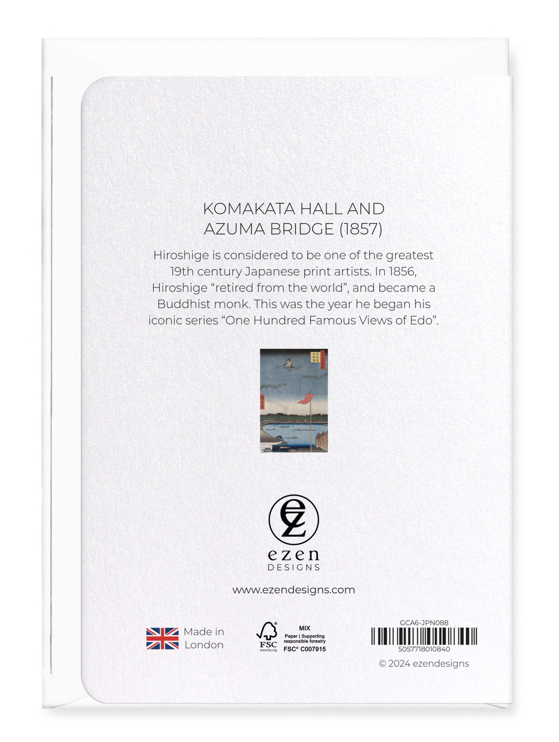 Ezen Designs - Komakata Hall and Azuma Bridge (1857) - Greeting Card - Back