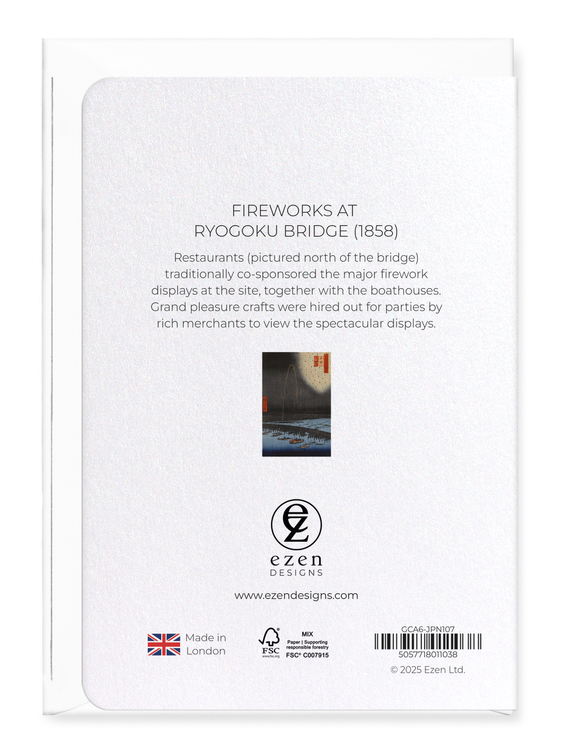 Ezen Designs - Fireworks at Ryogoku Bridge (1858) - Greeting Card - Back