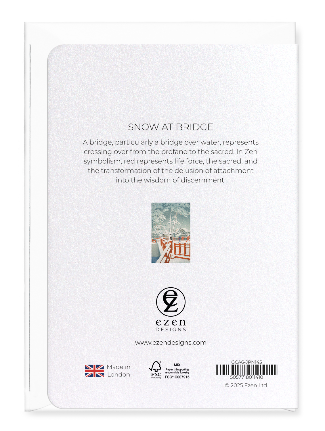 Ezen Designs - Snow at bridge - Greeting Card - Back