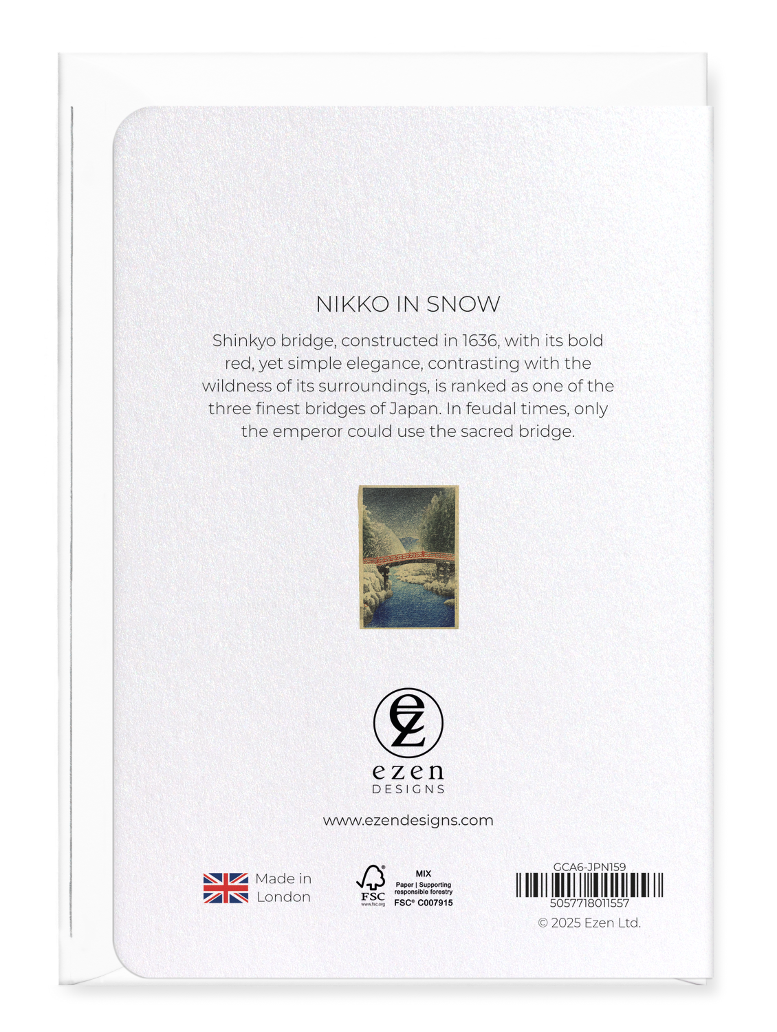 Ezen Designs - Nikko in snow - Greeting Card - Back