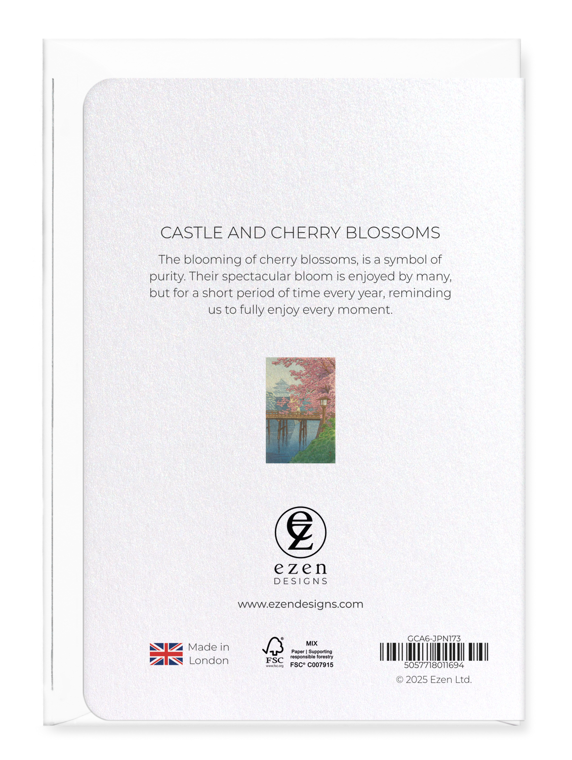 Ezen Designs - Castle and cherry blossoms - Greeting Card - Back