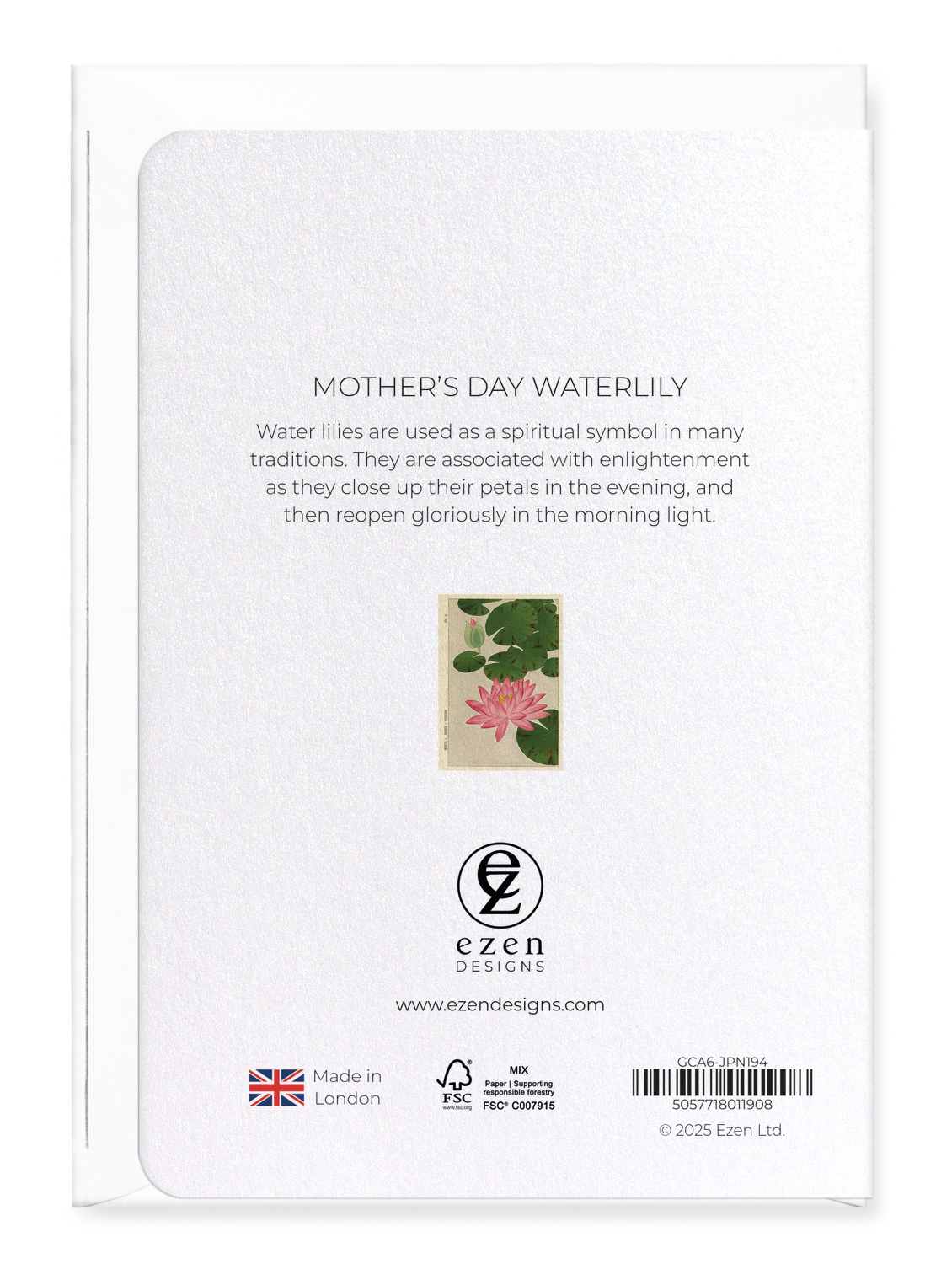 Ezen Designs - Mother’s day waterlily - Greeting Card - Back