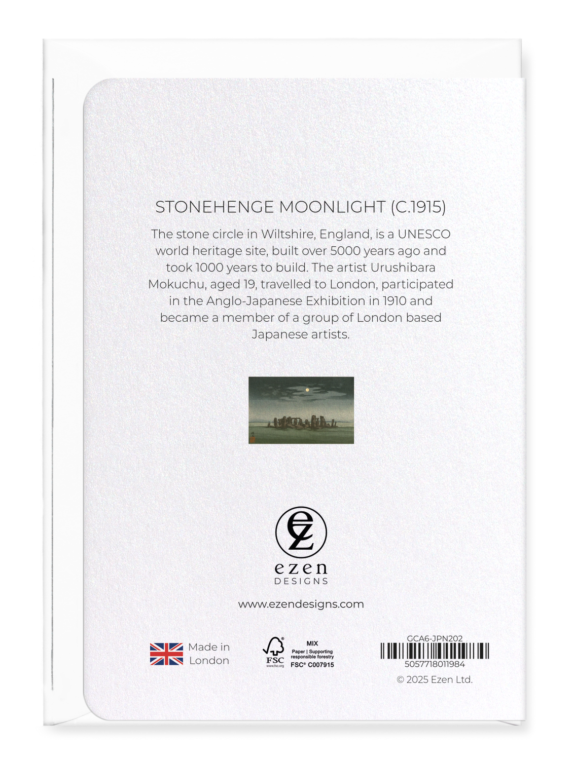 Ezen Designs - Stonehenge Moonlight (c.1915) - Greeting Card - Back