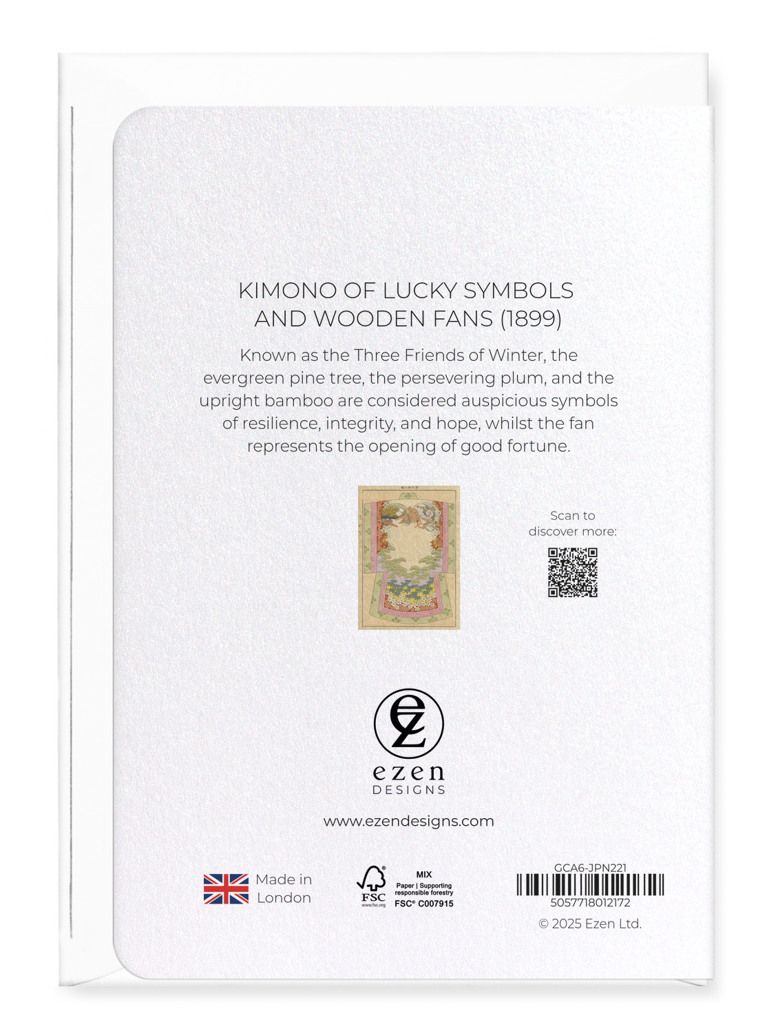 Ezen Designs - Kimono of Lucky Symbols and Wooden Fans (1899) - Greeting Card - Back