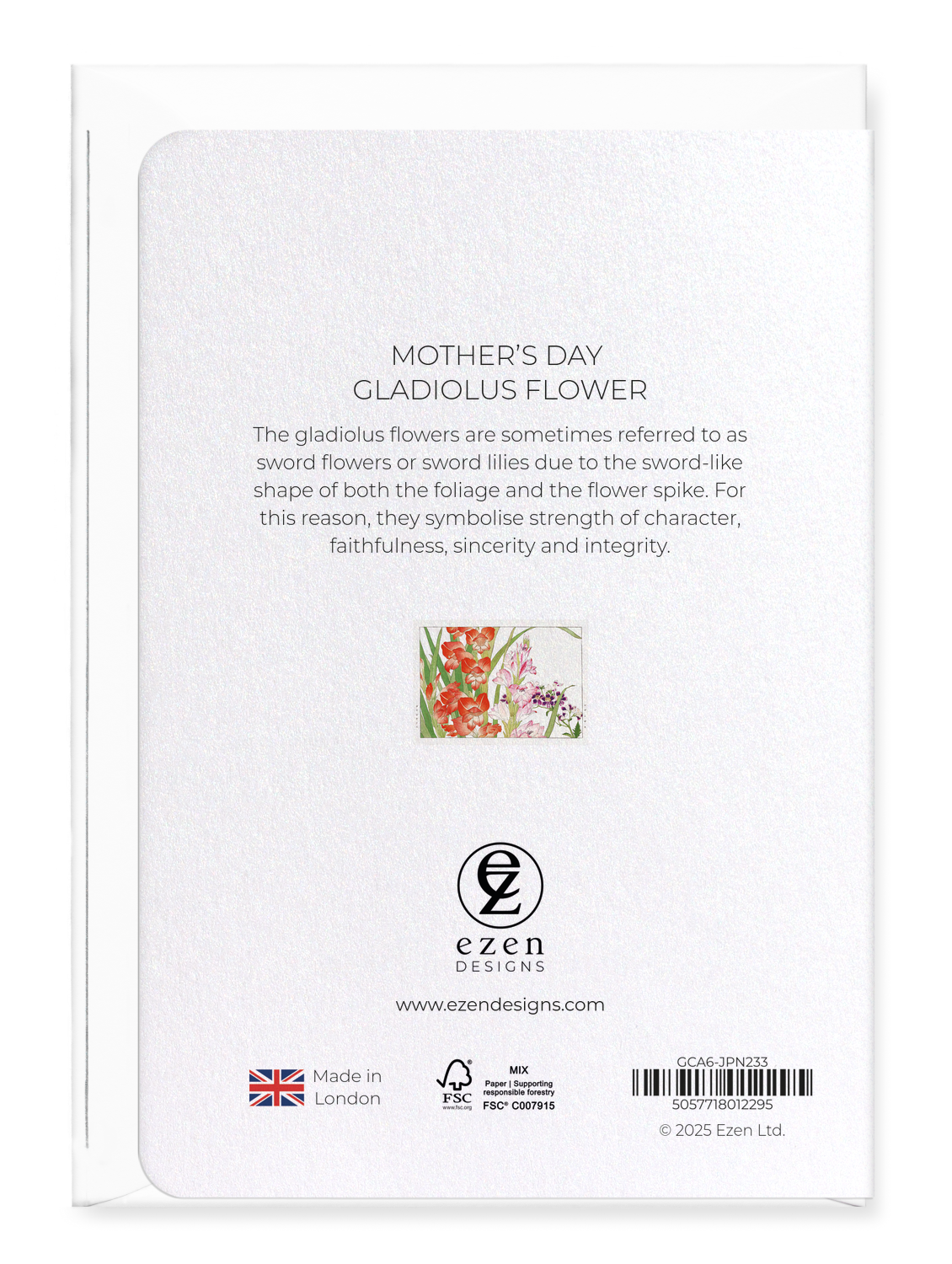Ezen Designs - Mother’s day gladiolus flower - Greeting Card - Back