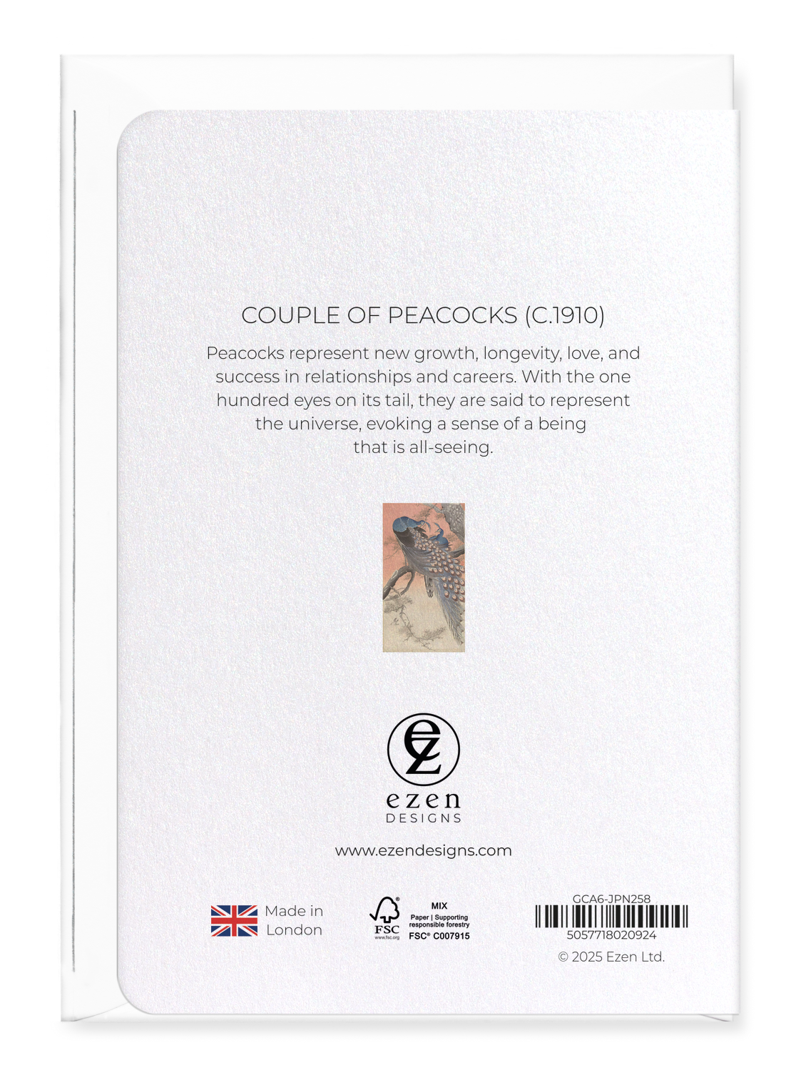 Ezen Designs - Couple of peacocks (C.1910) - Greeting Card - Back