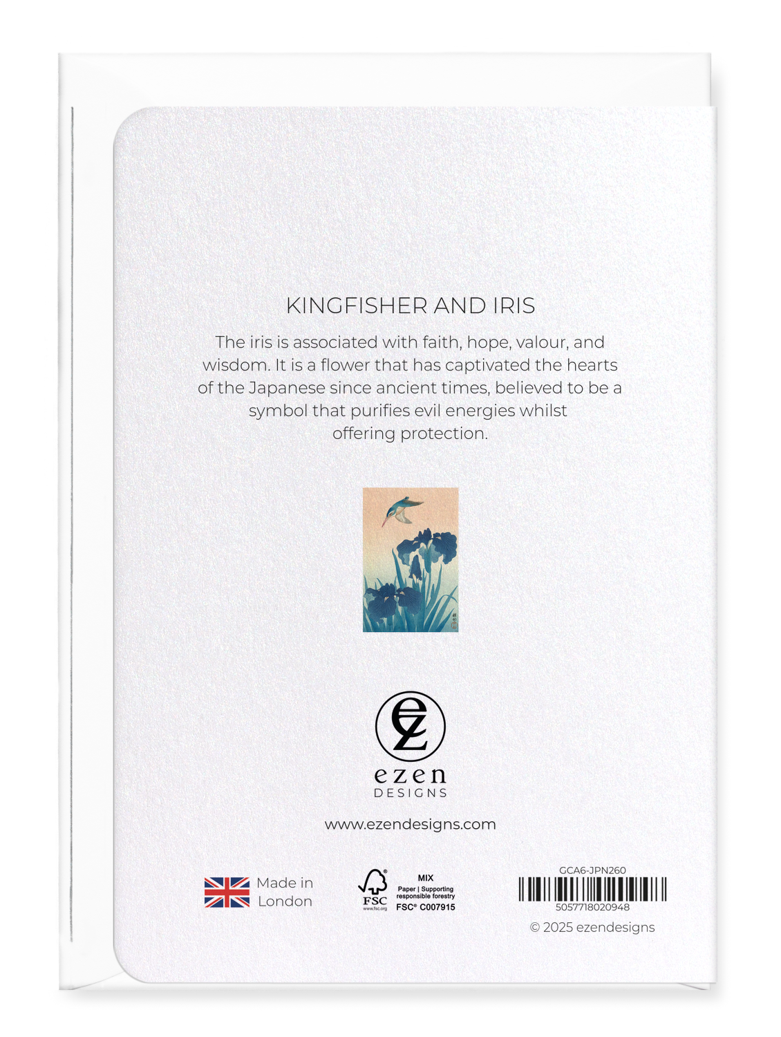 Ezen Designs - Kingfisher and iris - Greeting Card - Back