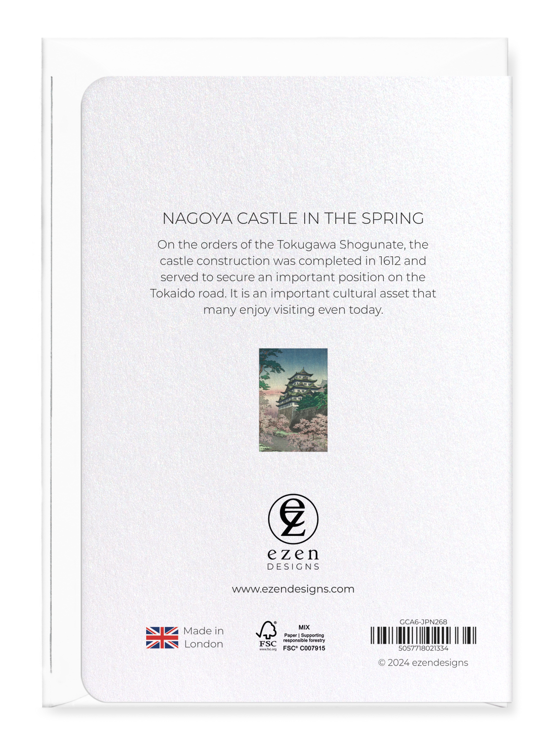 Ezen Designs - Nagoya castle in the spring - Greeting Card - Back