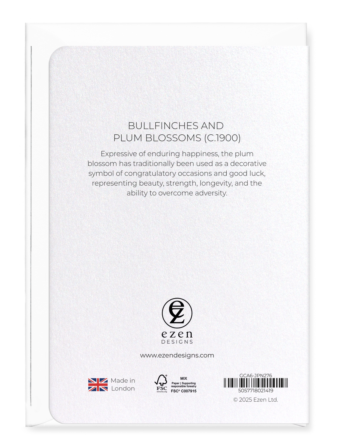 Ezen Designs - BULLFINCHES AND PLUM BLOSSOMS (C.1900) - Greeting Card - Back