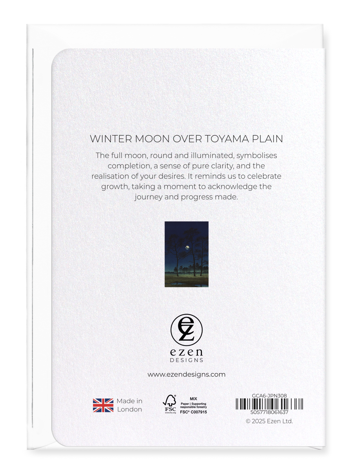 Ezen Designs - Winter moon over toyama plain - Greeting Card - Back