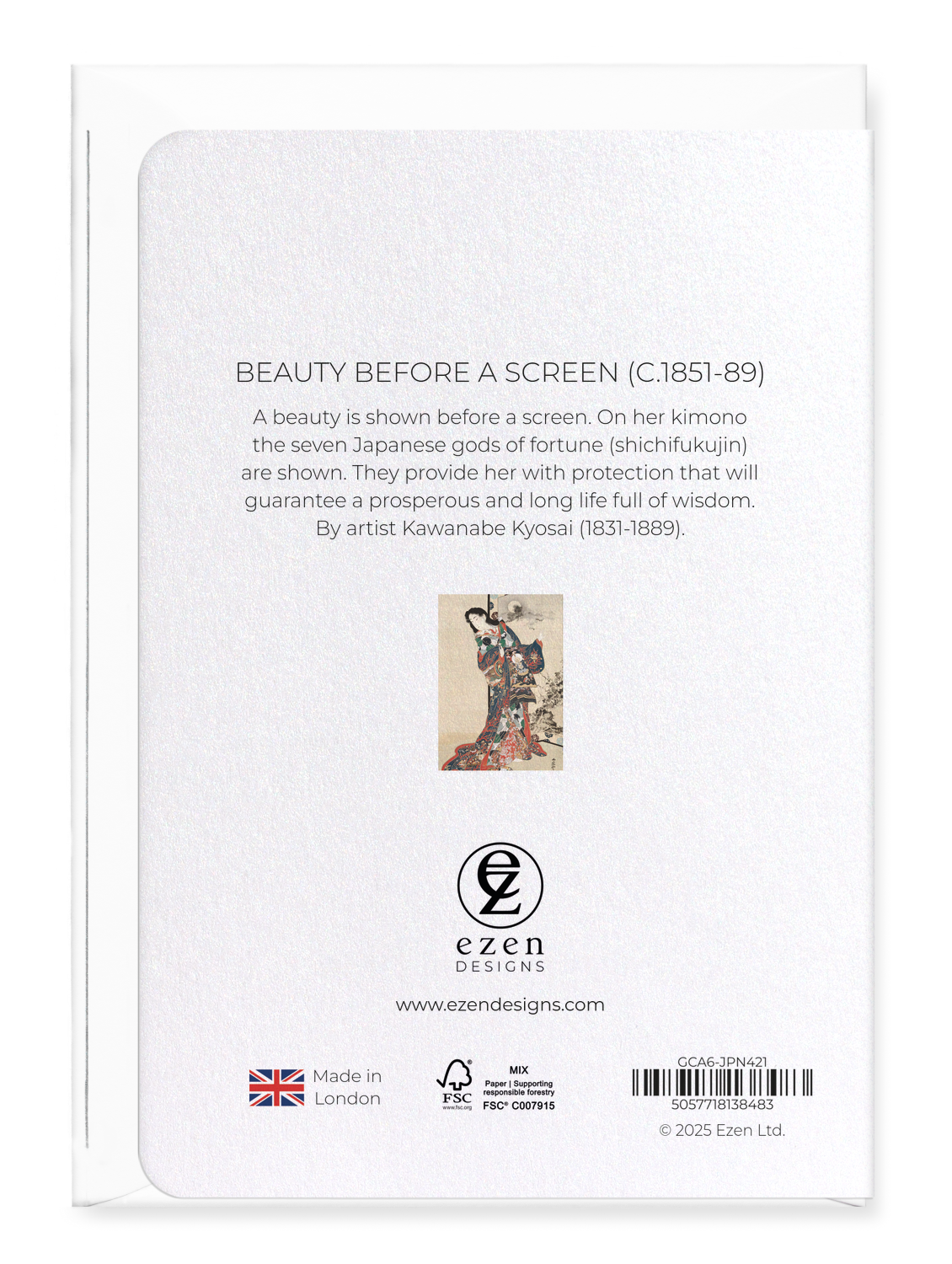 Ezen Designs - Beauty before a screen (c.1851-89) - Greeting Card - Back