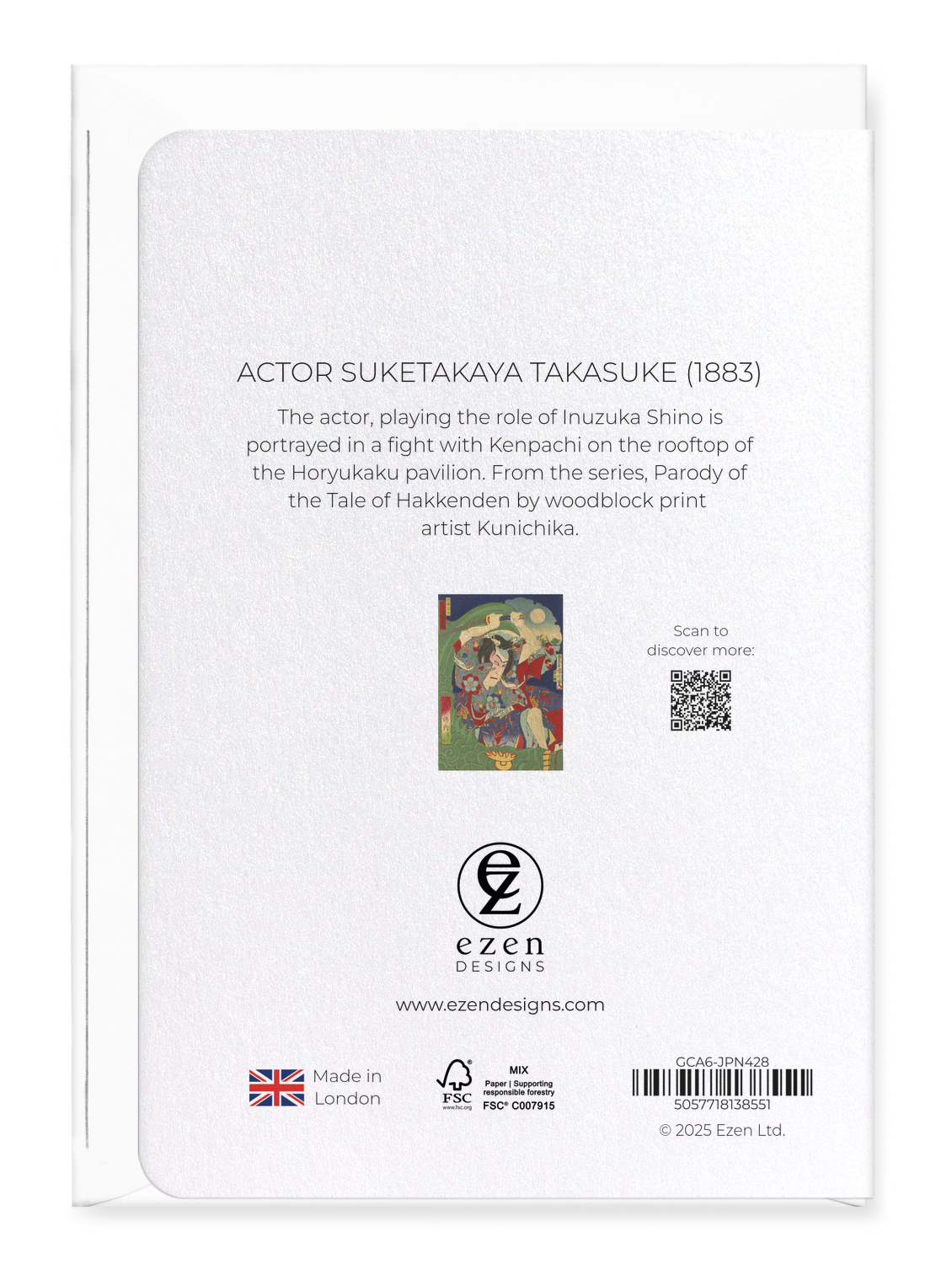 Ezen Designs - Actor Suketakaya Takasuke (1883) - Greeting Card - Back