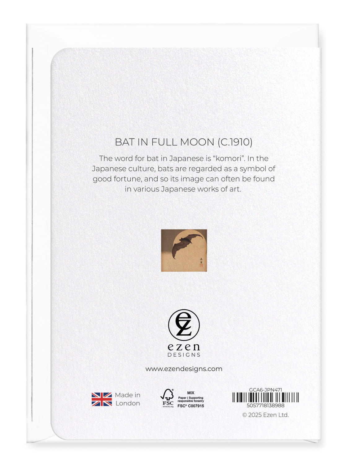 Ezen Designs - Bat in Full Moon (c.1910) - Greeting Card - Back