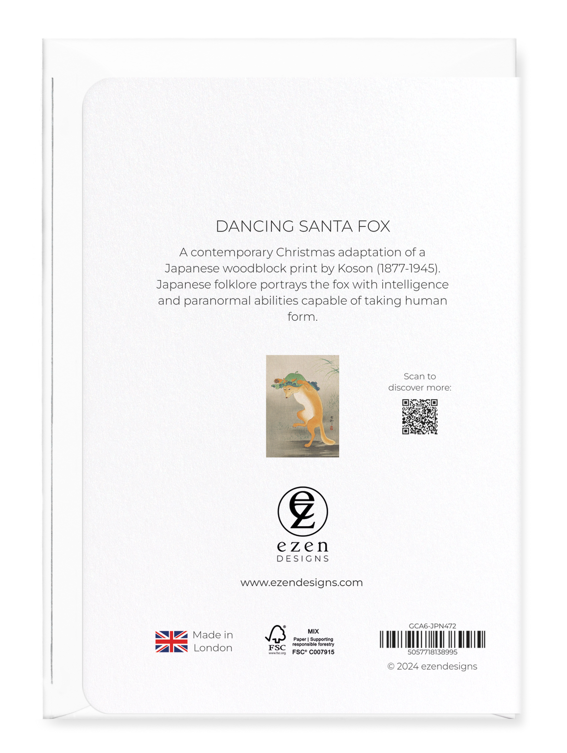 Ezen Designs - Dancing Santa Fox - Greeting Card - Back