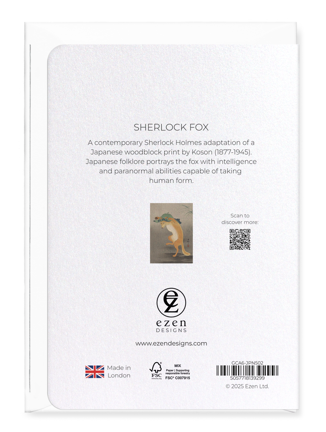 Ezen Designs - Sherlock Fox - Greeting Card - Back