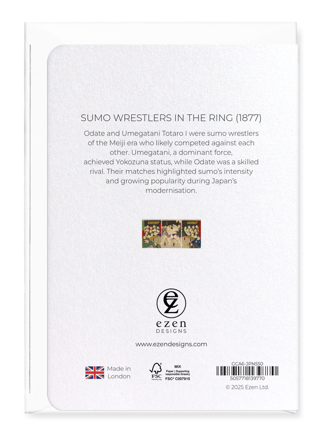 Ezen Designs - Sumo Wrestlers in the Ring (1877) - Greeting Card - Back