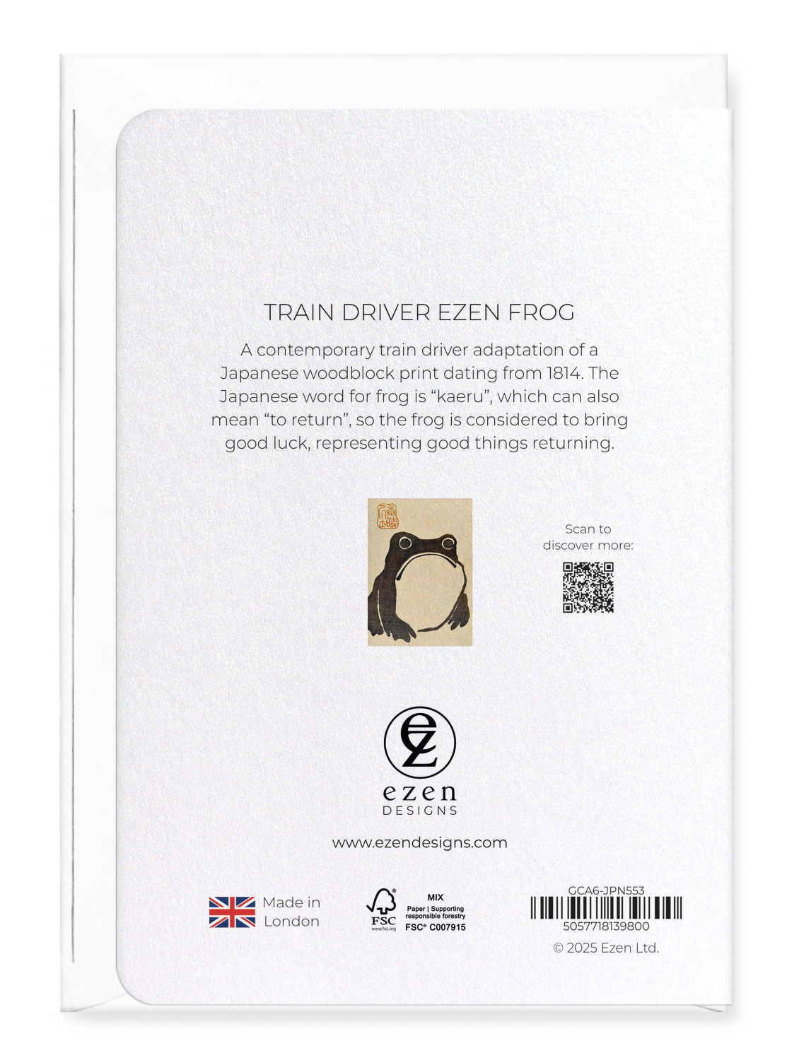 Ezen Designs - Train driver Ezen Frog - Greeting Card - Back