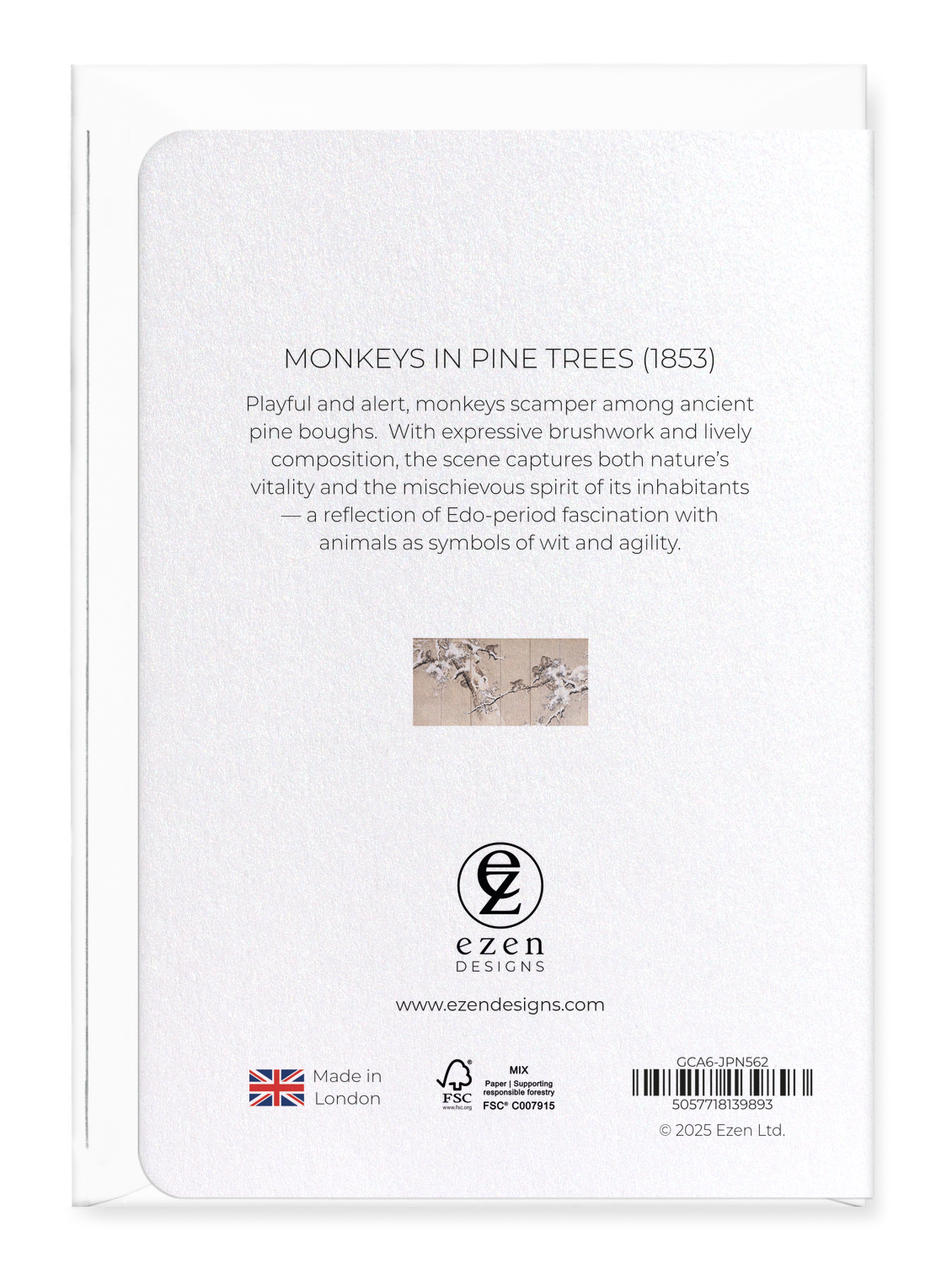 Ezen Designs - Monkeys in Pine Trees (1853) - Greeting Card - Back