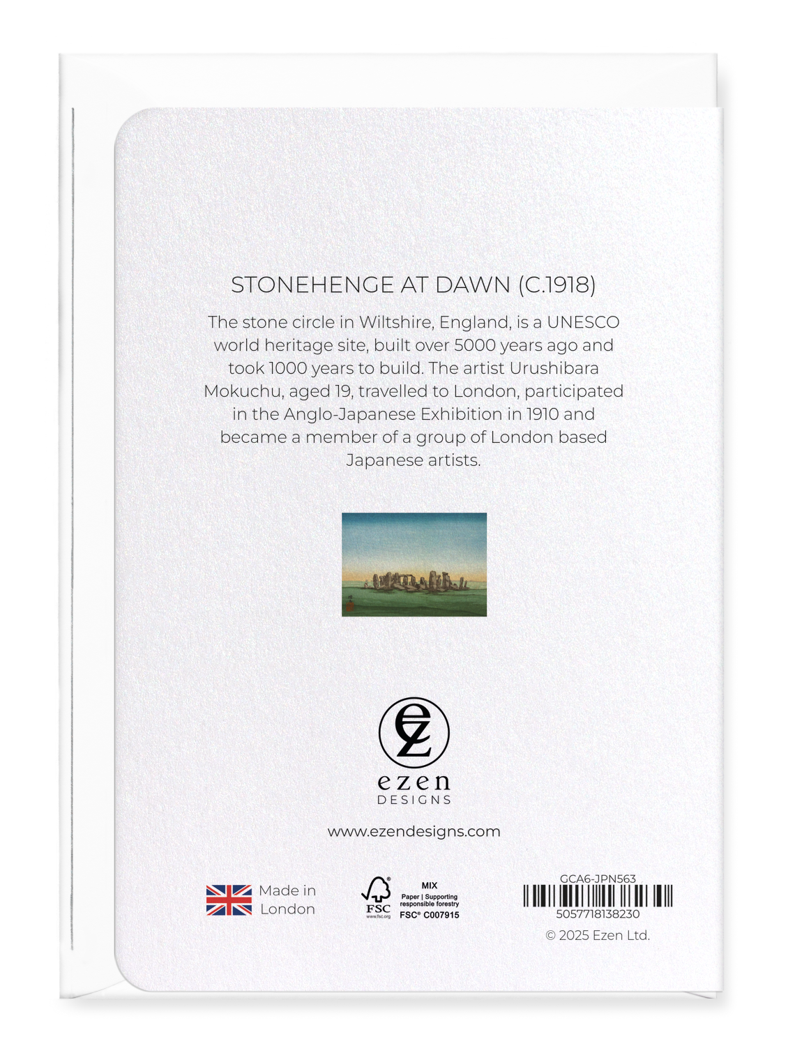 Ezen Designs - Stonehenge at dawn (c.1918) - Greeting Card - Back