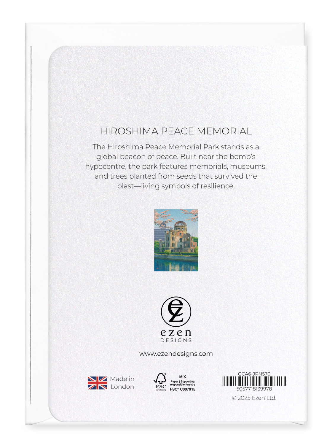 Ezen Designs - Hiroshima Peace Memorial - Greeting Card - Back