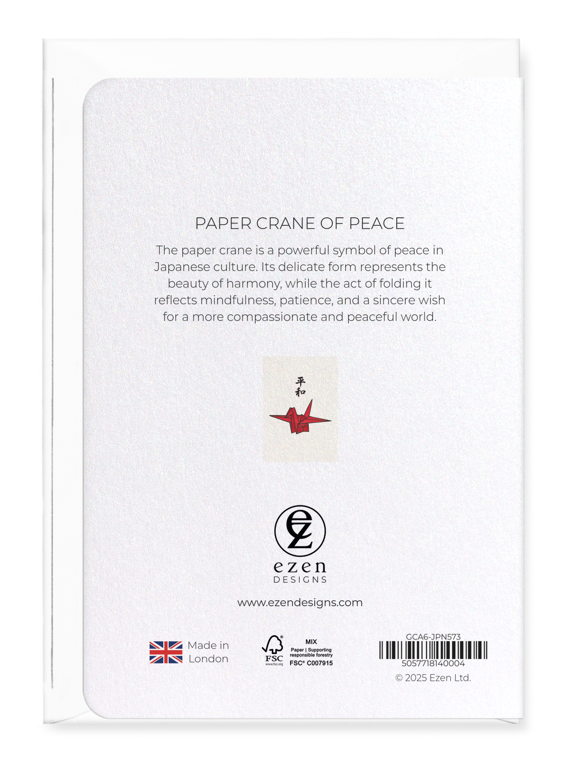 Ezen Designs - Paper Crane of Peace - Greeting Card - Back