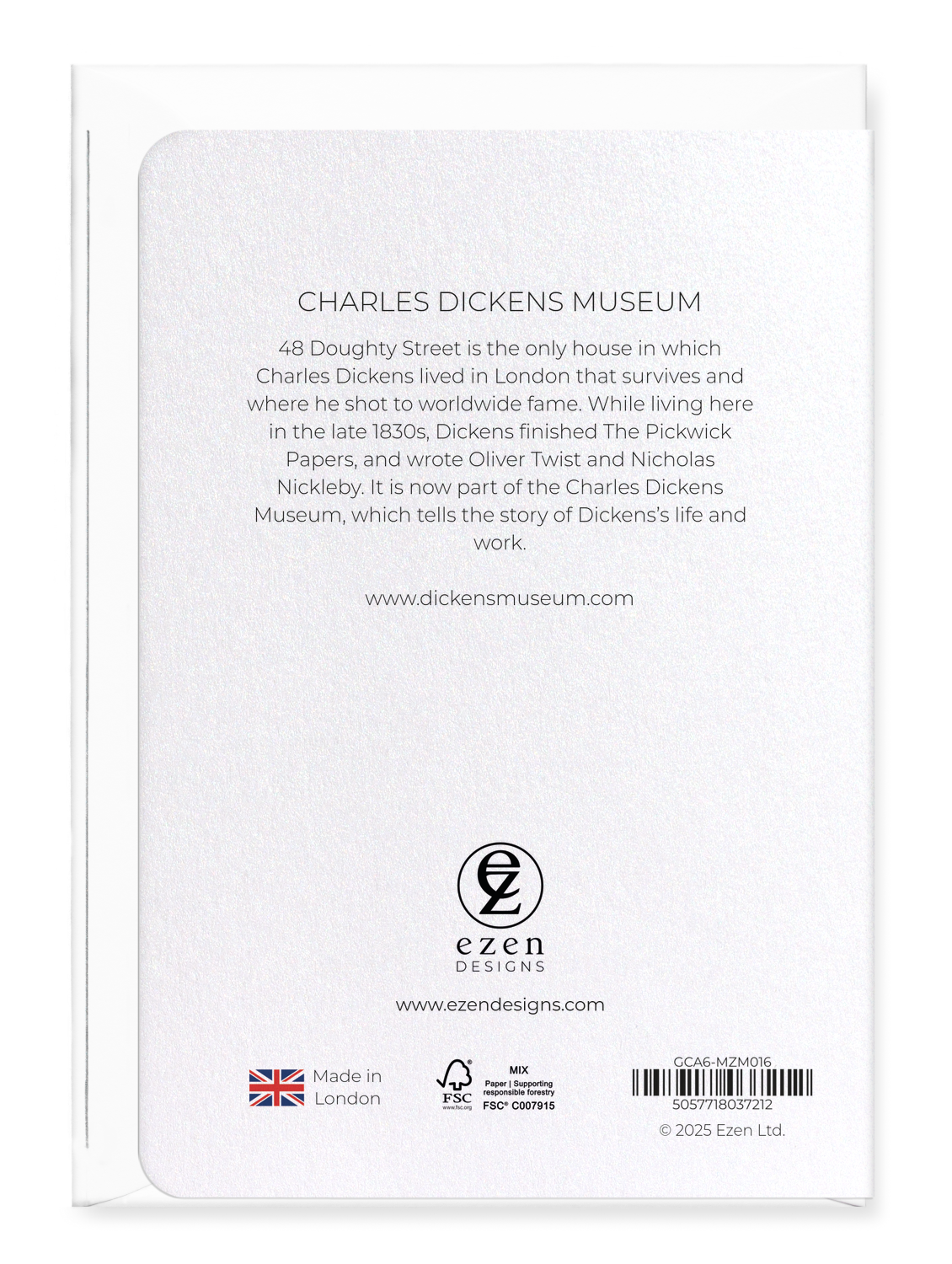 Ezen Designs - Charles Dickens Museum - Greeting Card - Back