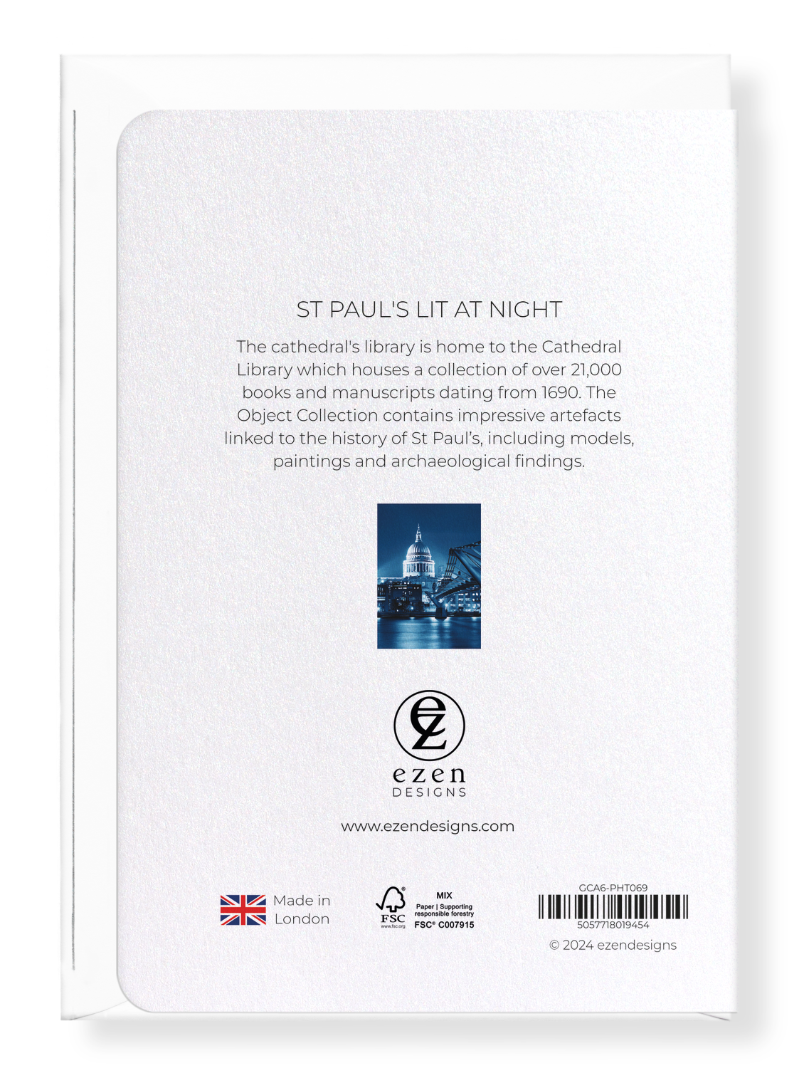 Ezen Designs - St Paul's lit at night - Greeting Card - Back