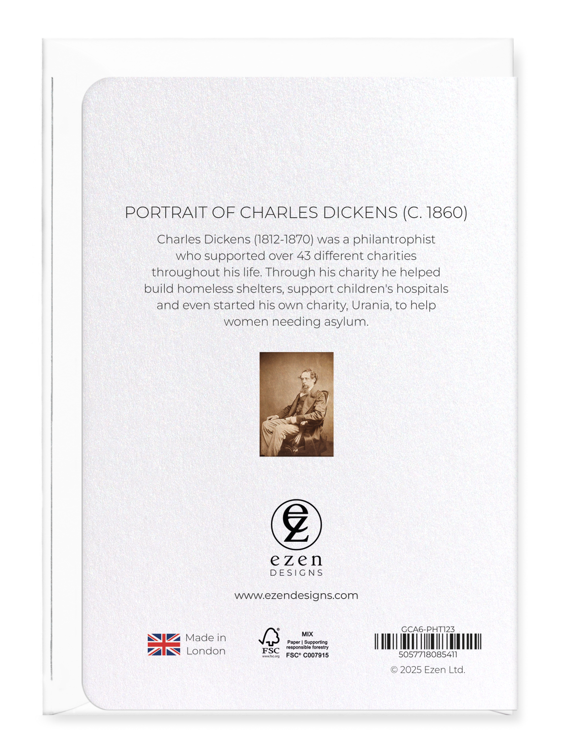 Ezen Designs - Portrait of Charles Dickens (c. 1860) - Greeting Card - Back