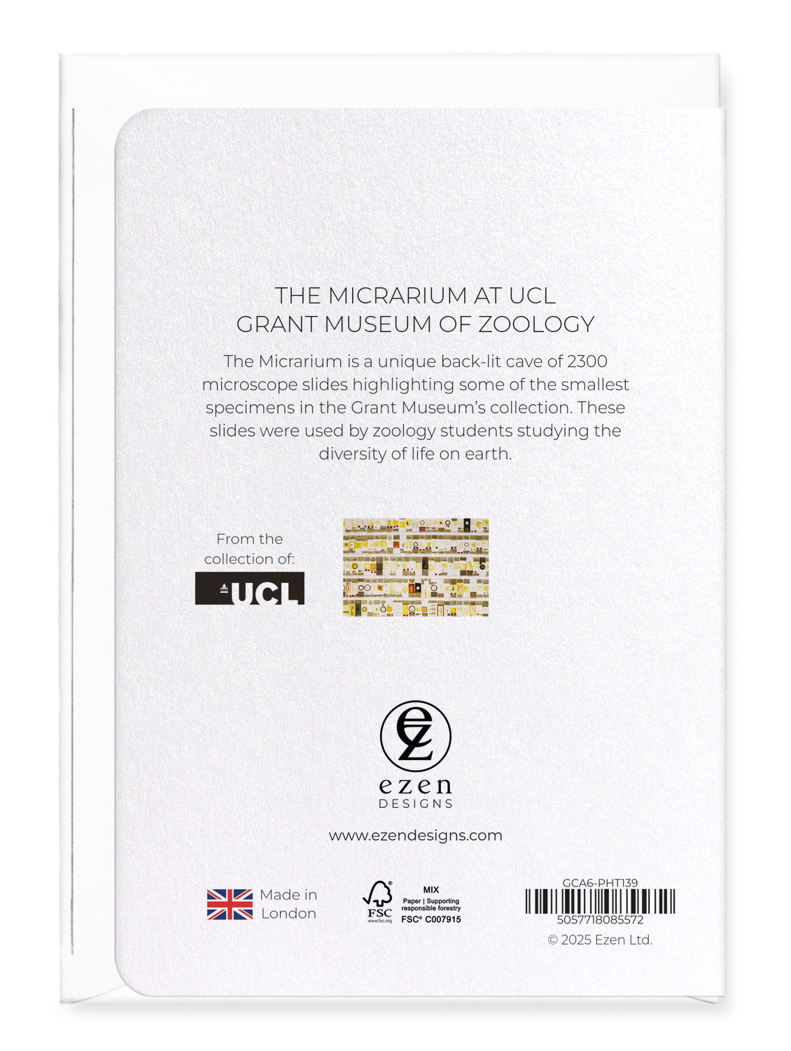 Ezen Designs - The Micrarium at UCL Grant Museum of Zoology - Greeting Card - Back