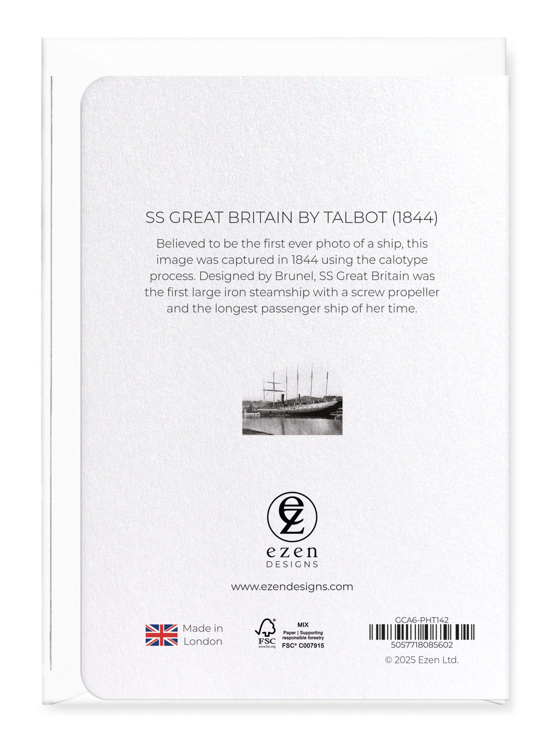 Ezen Designs - SS Great Britain by Talbot (1844) - Greeting Card - Back