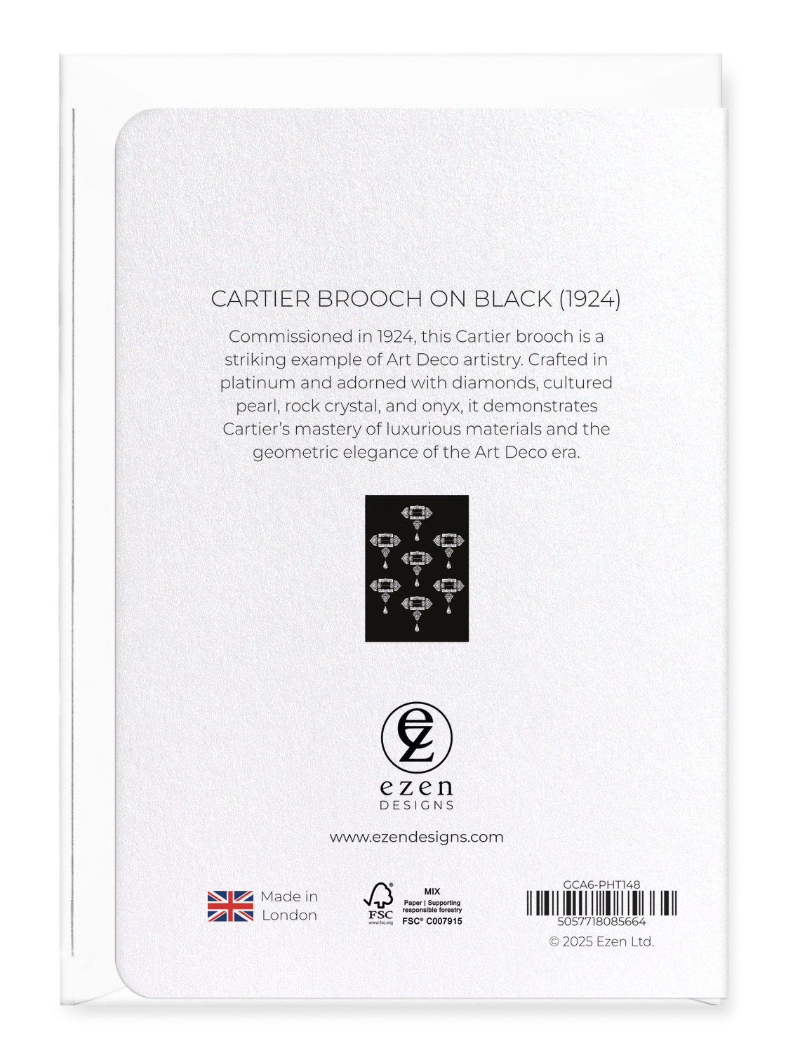 Ezen Designs - Cartier Brooch on Black (1924) - Greeting Card - Back