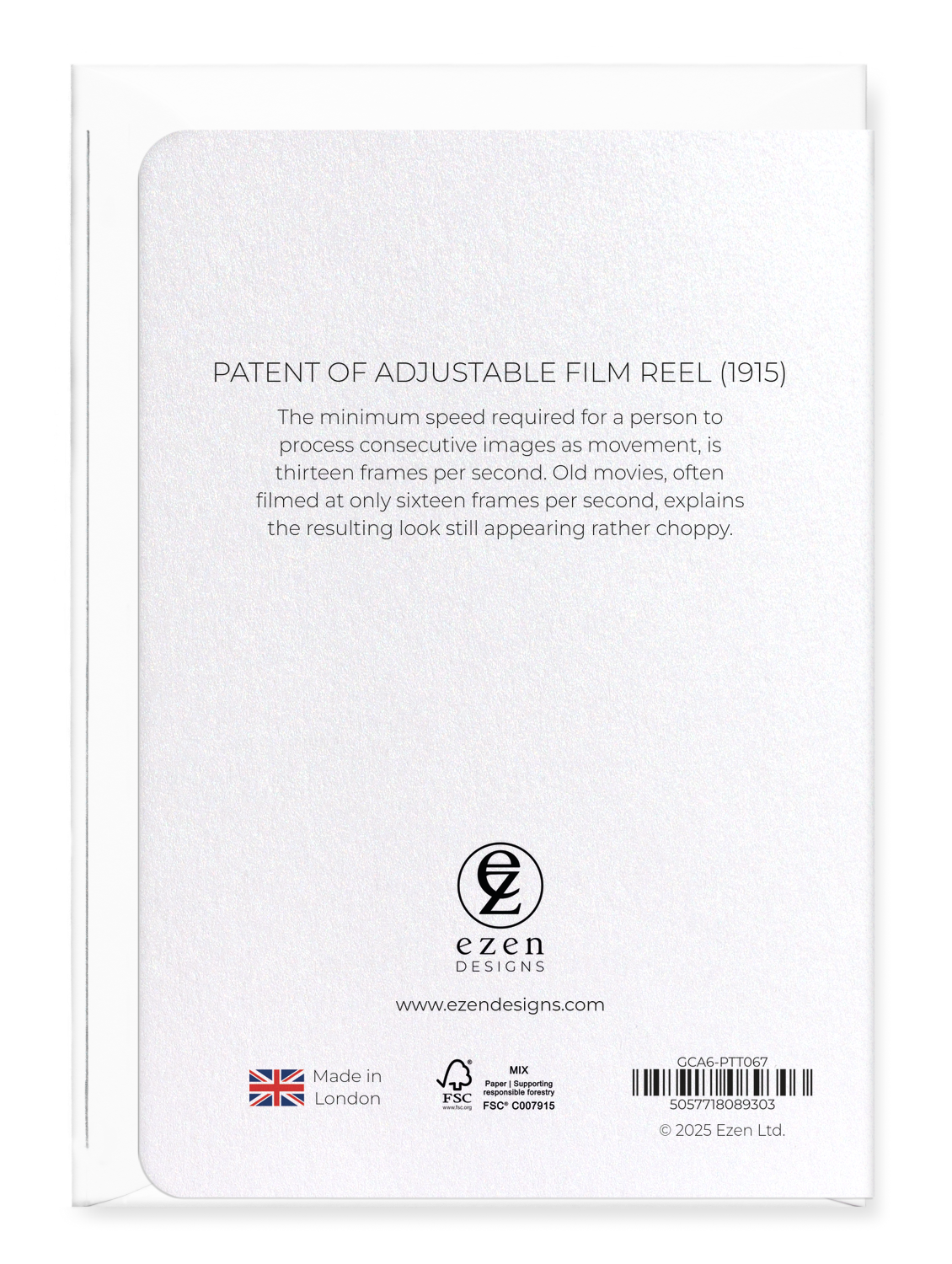 Ezen Designs - Patent of adjustable film reel (1915) - Greeting Card - Back