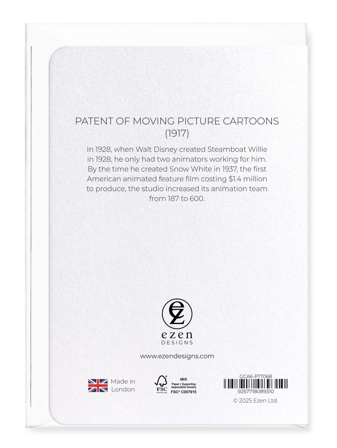 Ezen Designs - Patent of moving picture cartoons (1917) - Greeting Card - Back