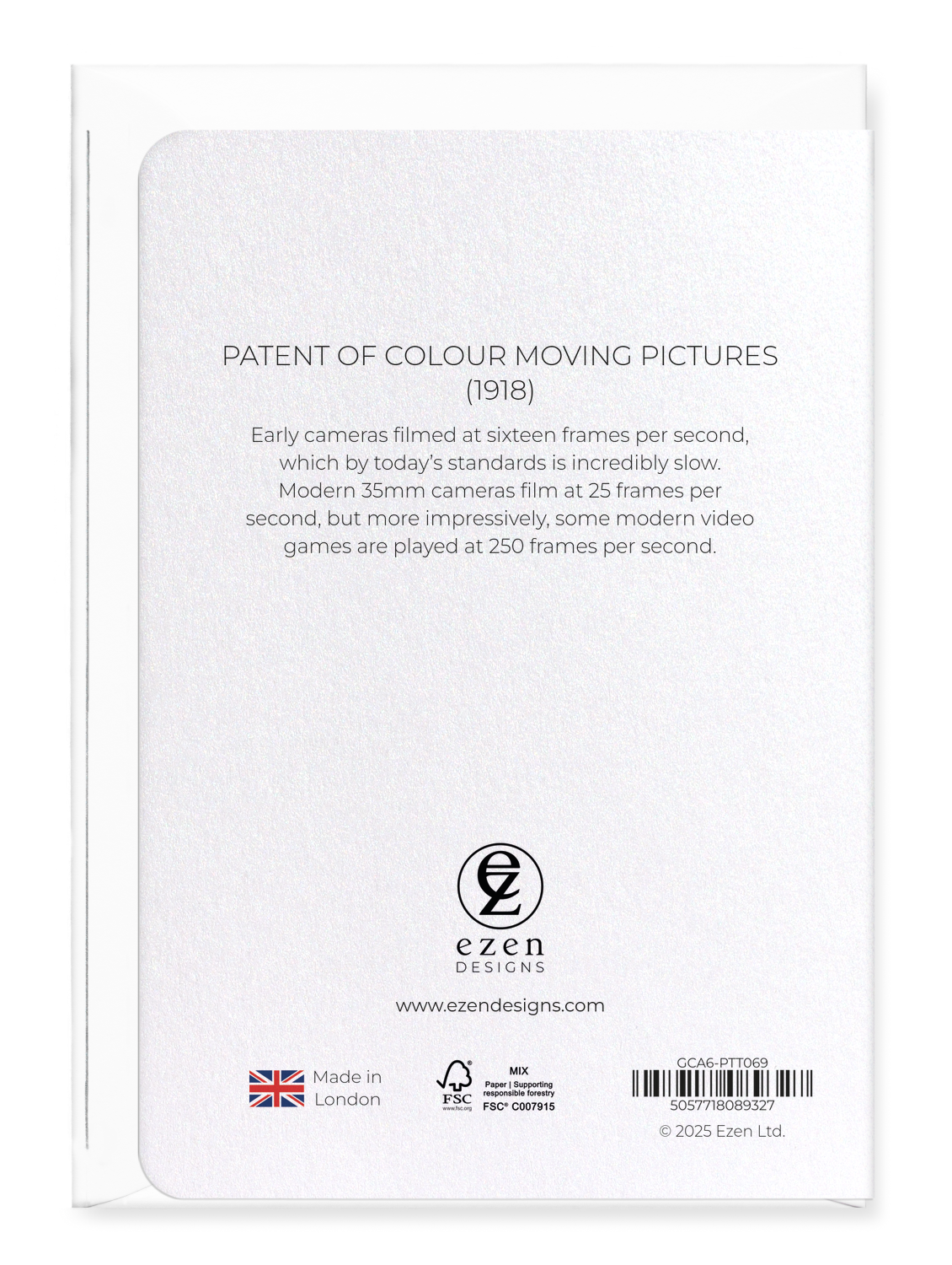 Ezen Designs - Patent of colour moving pictures (1918) - Greeting Card - Back