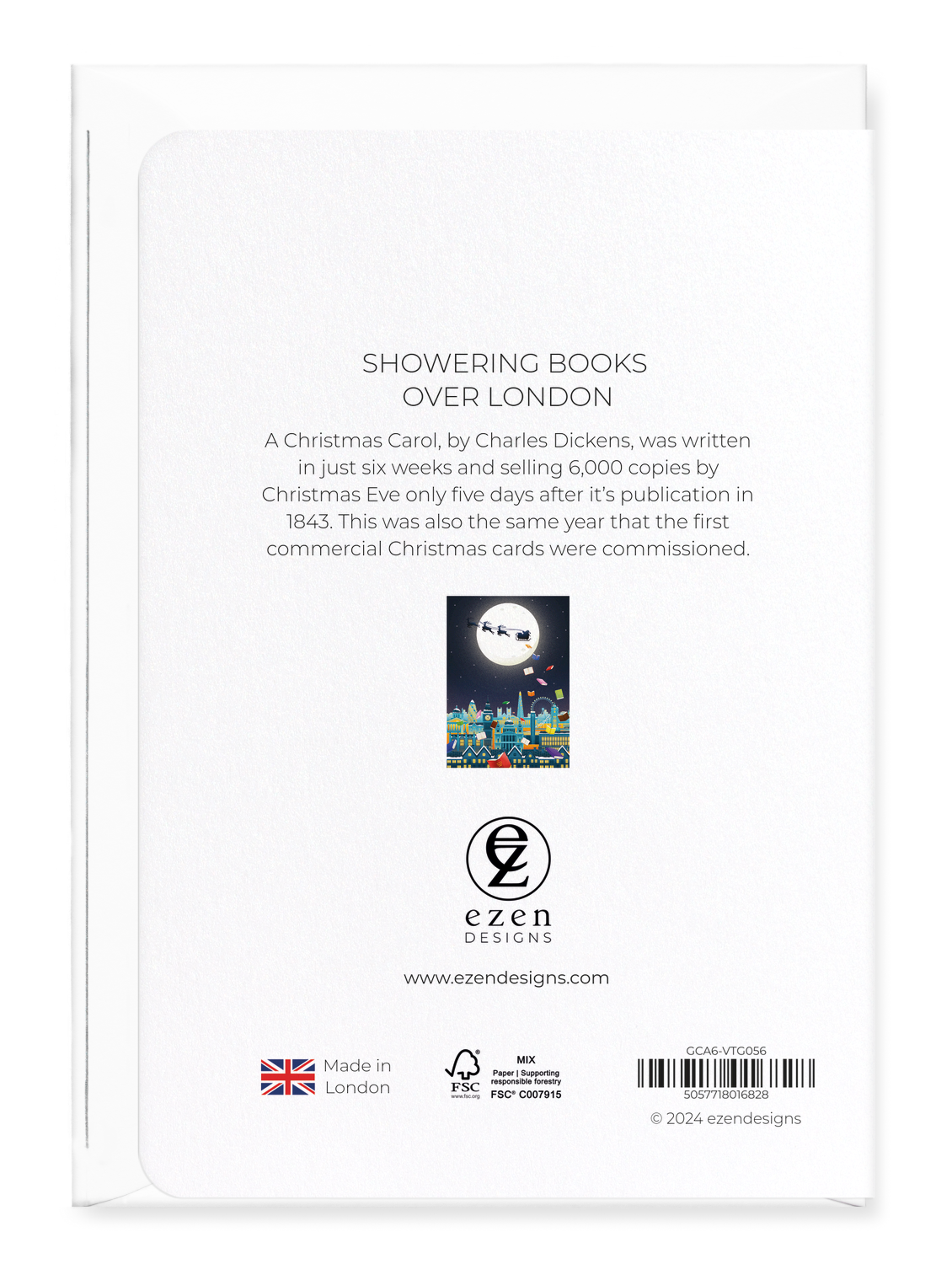 Ezen Designs - Showering books over London - Greeting Card - Back