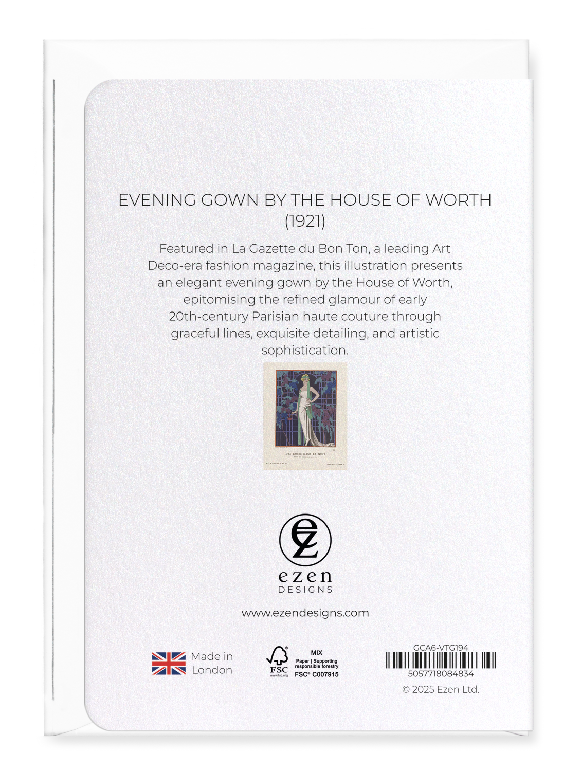 Ezen Designs - Evening Gown by the House of Worth (1921) - Greeting Card - Back