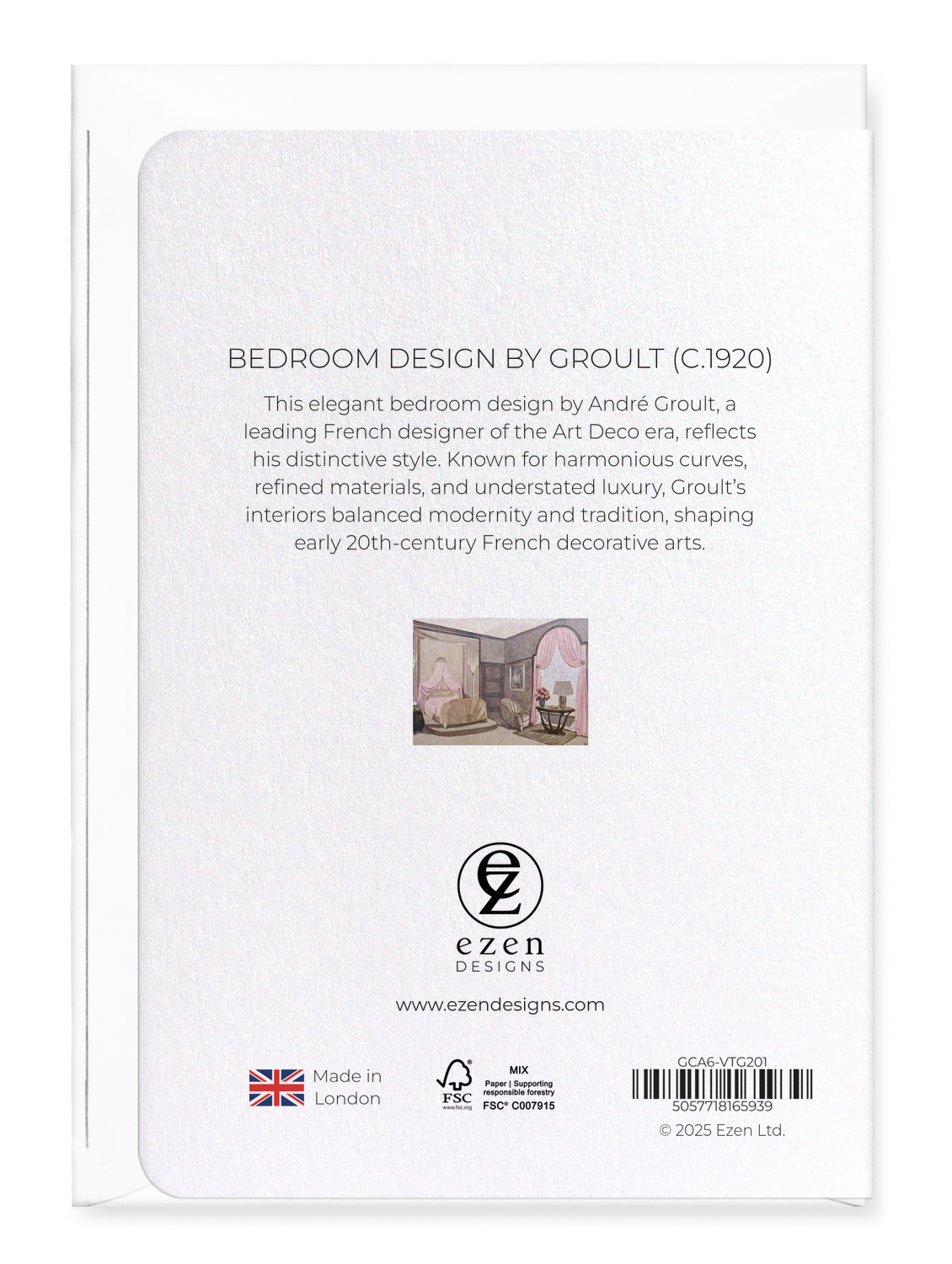 Ezen Designs - Bedroom Design by Groult (c.1920) - Greeting Card - Back